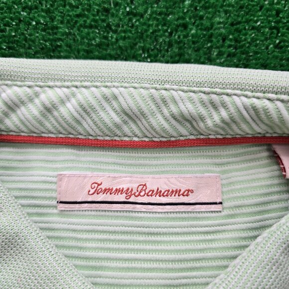Tommy Bahama Polo Shirt Mens Large Light Green Striped Golf Summer Beach Casual - Picture 6 of 8